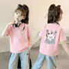 Camiseta de algodão puro de manga curta para meninas, roupa de verão estilosa para bebês, novo modelo 2026, top infantil legal para crianças maiores, marca da moda