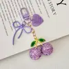 Chaveiro de Coração com Laço Cheio de Diamante Fruta Cereja Venda Quente Transfronteiriça Moda Criativa Pingente para Bolsa de Meninas