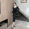 Vestido Tricô de Comprimento Médio da Nova Moda Primavera para Mulheres Baixas, Vestido Suéter Elegante de Caimento Justo