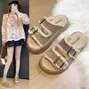 Sapatos de Pelo Fosco Novos Outono e Inverno 2024 Sapatos Femininos com Solado Grosso Birkenneth Calçados para Uso Externo Pantufas de Algodão Quentes com Forro de Lã