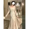 Vestido de Tirantes de Satén para Mujer, Estilo Nuevo, Borde con Volantes Chic, Estilo Suave, Falda Larga, Vestido de Banquete
