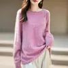 26AW Novo Tricô de Lã Cashmere Peça Única Bainha Enrolada Gola Redonda Manga Longa Suéter de Lã Escovada com Contas