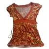 Colete Sexy, Lindo e Versátil em Estilo Retrô com Decote V e Mangas Curtas, Top de Verão Feminino Ins Transfronteiriço com Estampa Laranja