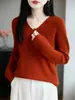 Nova Roupa de Baixo Térmica de Tricô com Decote V Suéter Pulôver Feminino Estilo Básico Cor Sólida Transfronteiriço Manga Longa Roupa Íntima Simples