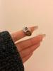 Nuevo anillo de borla con cuentas hecho a mano con piedra de ojo de tigre natural de estilo chino, anillo Maillard de metal de alta calidad.