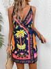 Vestido europeu e americano com estampa tropical de verão transfronteiriça sem mangas e alça fina de renda