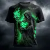 Camiseta nueva de manga corta para hombre europea y americana transfronteriza con estampado 3D de patrón de jardín de calabaza de Halloween, una camiseta a la moda