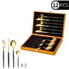 Vajilla portuguesa de acero inoxidable de Amazon, 12 piezas, vajilla occidental para hotel transfronterizo, caja de madera dorada, cuchillo para carne, tenedor y cuchara