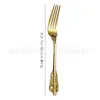 Juego de Cuchillo, Tenedor y Cuchara Western para Bistec de Acero Inoxidable 304 Dorado Colorido Retro Relieve de Palacio Vajilla para Banquetes de Hotel