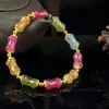 Pulseira de Turmalina Melancia, Pulseira de Jade Colorido Arco-Íris de Quartzo Jade, Colar de Jade Colorido Permeável ao Gelo e Hidratante