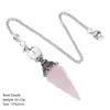 Colgante de Péndulo de Cristal Natural Transfronterizo en Color Plata Antigua con Base de Flor, Adecuado para Yoga y Meditación, Cono Hexagonal con Frecuencia Ajustable, Péndulo de Piedra Natural