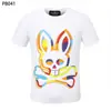 Camiseta al por mayor de marca americana moderna Psychobunny con estampado de calavera de conejo colorido y degradado, manga corta, cuello redondo