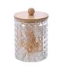 Hisopo de algodón con forma de diamante transparente, con cubierta de bambú, portátil, redondo, largo, combinado, caja de almacenamiento de algodón cosmético