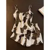 Conjunto de Pijama Camisola Estilo Coreano Retrô Garota Picante Estampa de Leopardo para Mulheres, Verão Fino Puro Desejo Casual Regata e Shorts Conjunto para Casa