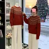 Suéter Fair Isle Retrô Outono Inverno Feminino Preguiçoso de Alta Qualidade Jacquard Pesado Gola Redonda Pulôver Malha de Lã Engrossada