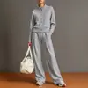 2026 moda feminina europeia e americana transfronteiriça novo conjunto de moletom cardigã de cor sólida com gola alta e calça pantalona para lojas online independentes