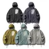 Chamarra con capucha, forro de polar para otoño e invierno, corte ligeramente holgado, reversible, resistente al agua para exteriores, transpirable, estilo corto, chamarra para exteriores con bloques de color