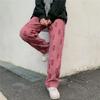 Pantalones casuales de estilo coreano para mujer, pantalones rectos holgados de otoño que combinan con todo, pantalones deportivos adelgazantes de cintura alta con estampado retro personalizado.