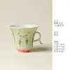 Taza de té estilo chino Irohikiri creativa con temática de gato y estampado de sandía, perfecta para disfrutar del té, con exquisitos diseños pintados a mano