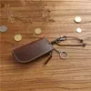 Bolsa sencilla de piel genuina con cremallera para llaves de coche para hombre, para colgar de la cintura, de piel de vaca de capa superior Crazy Horse, de gran capacidad, multifuncional