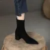 Botines de Tacón Grueso para Mujer, Botas Ajustadas, Tacones Altos, Nuevos Botines de Gamuza Otoño e Invierno 2024, Botas de Media Caña Ajustadas con Punta Fina para Mujer