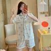 Pijama de Algodón Nube para Mujer, Conjunto Casual de Manga Corta con Cuello Solapa y Shorts, Conjunto de Ropa de Casa Doble Corto con Cuello Solapa para Niñas, Primavera y Verano