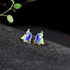 Esmalte Cloisonné Mariposa Super Hada Azul Quemado Pendientes Vintage Femeninos Plata de Ley Adecuado para Cara Redonda Exquisitos Adelgazantes Temperamento de Alta Clase