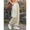 Pantalones de verano de algodón y lino para mujer, pantalones casuales estilo vintage, pantalones versátiles de corte recto con puño, pantalones tipo linterna de corte relajado