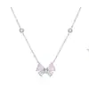 Colar de Laço Feminino Luxo Leve Sentido de Alto Padrão Corrente para Clavícula de Zircônia Moda Simples Refrescante Pingente de Diamante Rosa para Menina