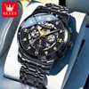 Venta al por mayor de fábrica relojes marca Oli nuevos huecos luminosos tourbillon mecánicos relojes para hombre relojes para hombre