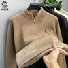 Suéter de Lã Inverno Chenille Peça Única para Homens, Forrado com Lã e Espessado, Gola Alta Meia, com Zíper, Blusa Quente, Camada Base