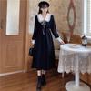 Vestido de Otoño e Invierno Estilo Francés con Cuello de Muñeca, Manga Larga, Cintura de Corbata, Bloques de Color para Mujeres Petites, Vestido Largo Línea A que Ceñe la Cintura