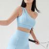 Nuevo Estilo de Verano Europeo y Americano Sujetador Deportivo de un Hombro para Mujer, Sujetador Deportivo Casual Inclinado para Yoga y Fitness con Almohadillas en el Pecho