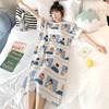 Pijama Feminina de Verão de Manga Curta Camisola Feminina Desenho Animado Fofa Estudante Feminina Solta Tamanho Grande Roupa de Dormir para Grávidas