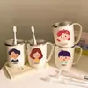 Familia de Cuatro Dibujos Animados Vasos Gruesos Lindos para Enjuague Bucal Cepillos de Dientes de Acero Inoxidable 304 Resistentes a la Suciedad Pareja Set Creativo para Cepillarse y Lavarse