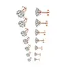 Brincos de Aço Inoxidável Redondos para Bolo com Zircônia Stud Quatro Garras Zircônia 3A Brincos Planos Integrados Joias para Piercing de Osso