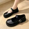 Zapatos Mary Jane de punta redonda con hebilla, suela gruesa y tacón grueso, de estilo universitario, combinados con una falda plisada, zapatos de cuero vintage para el día a día.