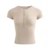 Camisa Henley de Verano Nuevo Estilo con Mangas Cortas, Cuello Redondo, Elástica, Corte Ajustado, Favorecedora, Top Camiseta Versátil para Mujer