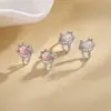Lindos Pasadores Rosas de Circonita con Orejas de Gato para Mujeres Sin Perforaciones, Diseño de Nicho, Estilo Dulce de Niña, Brazaletes de Oreja Completamente Diamantados con Cabeza de Gato