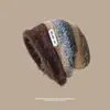 Gorro de felpa Melard de gran circunferencia para clima frío para mujer, gorro holgado de otoño e invierno, turbante de punto cálido, sombrero de lana elegante para mujer
