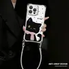 Gato Preto de Bolinhas Adequado para Capa de Celular Apple 17Promax Iphone15 Cordão de Quatro Cantos 16 Fofo Feminino 14 Anti-Queda