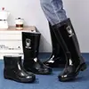 Botas de lluvia impermeables de caña alta para hombre, de color liso, suela gruesa, duraderas, ligeras, cálidas, de altura media y antideslizantes.