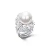 Anillos de perlas naturales de lujo coreanos y europeos para mujer, joyería de circonita al por mayor, anillos abiertos de nicho lujosos estilo Chanel