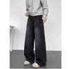 Jeans retro americano de bainha curva para homens, calças casuais lavadas trendy cleanfit para primavera e outono, calças retas de perna larga