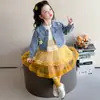 Conjunto de Vestido para Niña 2026 Primavera y Otoño Nuevo Bebé Elegante Princesa Chaqueta de Mezclilla para Niños Falda de Gasa Conjunto de Dos Piezas