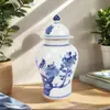Jingdezhen Porcelana Azul y Blanca Jarrón Pequeño Tarro General Azul y Blanco Chino Tarro de Melón de Invierno Jarrón Decorativo para Sala de Estar Adornos de Jarrón