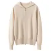 Estilo Novo Outono e Inverno 100% Caxemira Pura Feminino Zíper Duplo Design com Capuz Cardigan Casual Versátil Cor Sólida Roupa Exterior