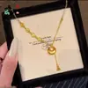 Collar con Colgante de la Suerte Redondo de Oro Laminado de Paz y Alegría Estilo Xiaohongshu para Mujer, Cadena Versátil de Suéter a la Moda, Cadena para Clavícula Estilo Chino