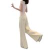 Calça Wide Leg Bordada Drapeada Plus Size Calça Longa Branca para Mulheres Verão Novo Estilo Puro Desejo Versátil Emagrecedora Jeans Solto