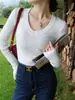 Top de Color Sólido con Cuello Redondo de Cachemira para Mujer, Ropa Interior, Nuevo y Elegante Tejido de Punto para Primavera y Otoño